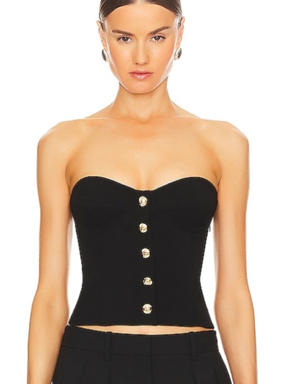 Anine Bing Black Bustier Jennifer Top with Gold Buttons
